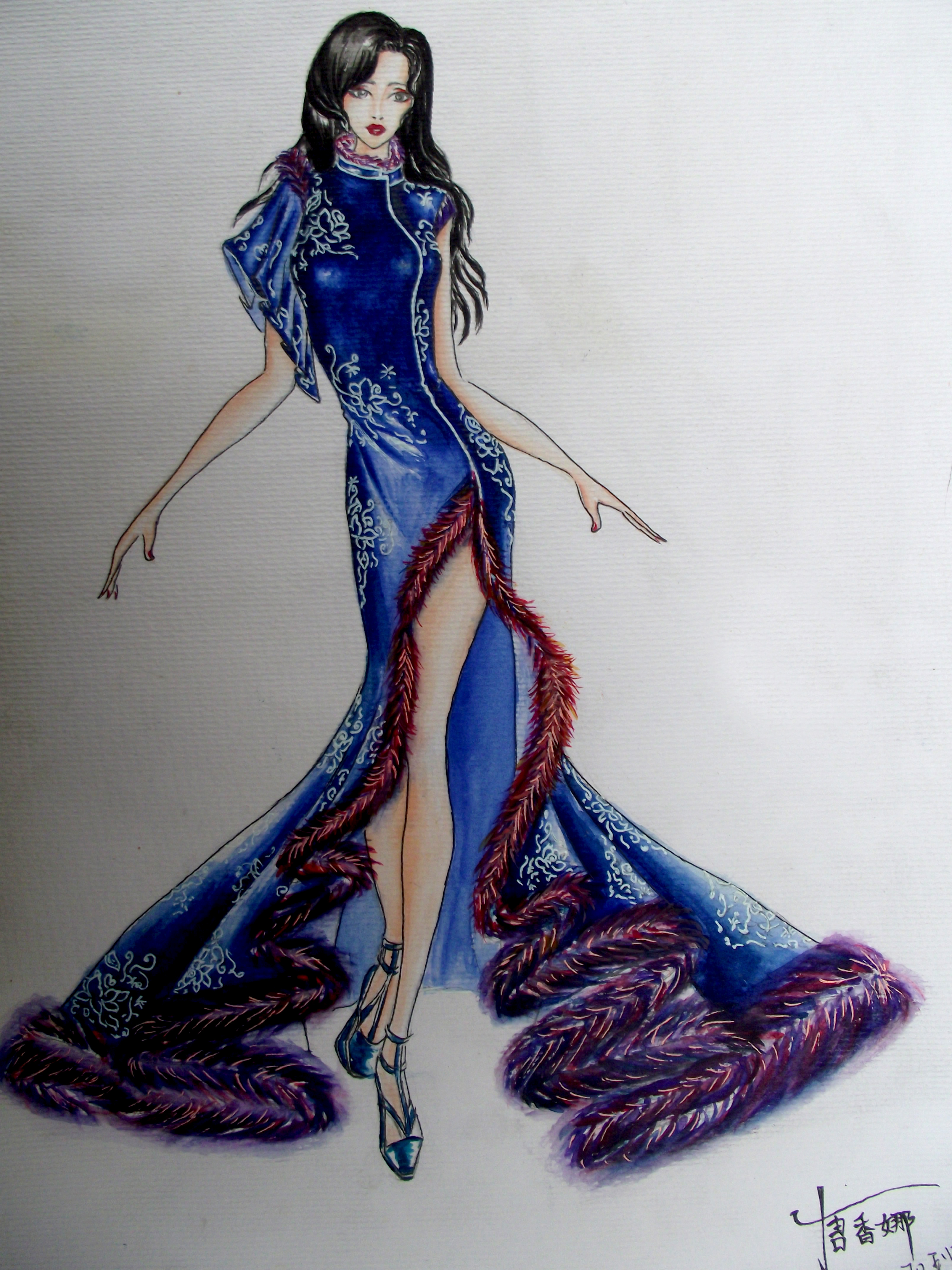 蓝印花布作品-时装画