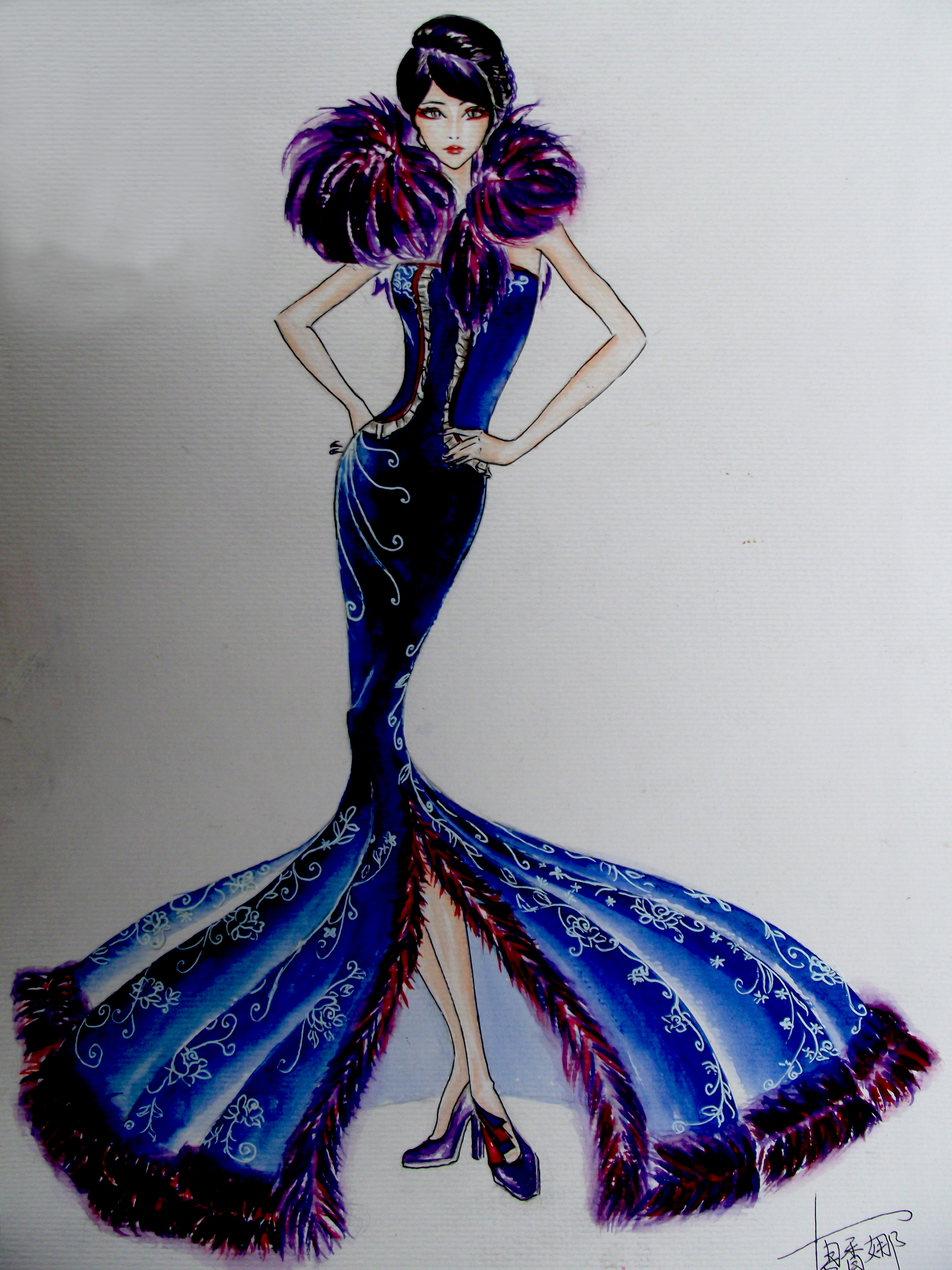 蓝印花布作品-时装画