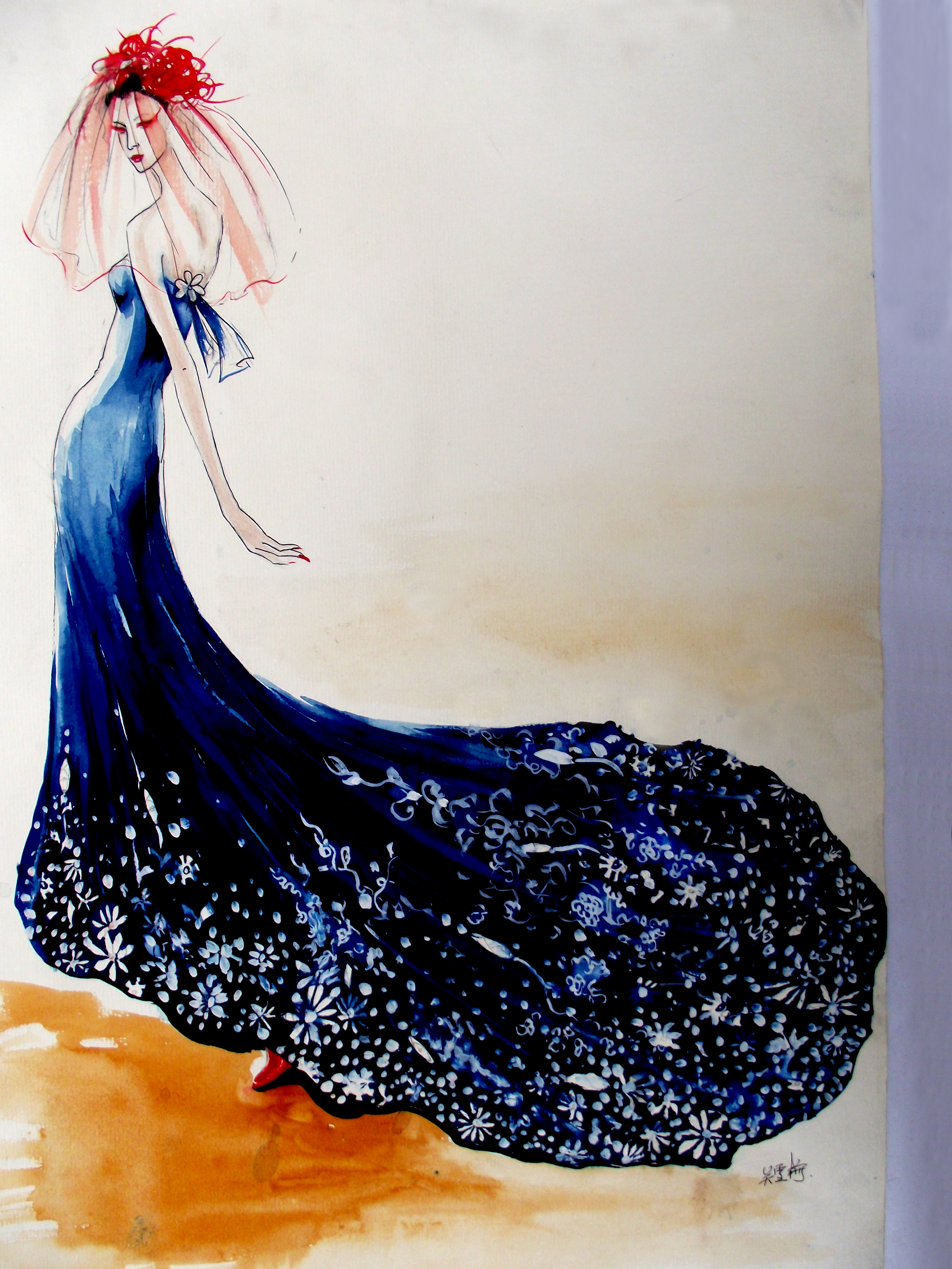 蓝印花布作品-时装画