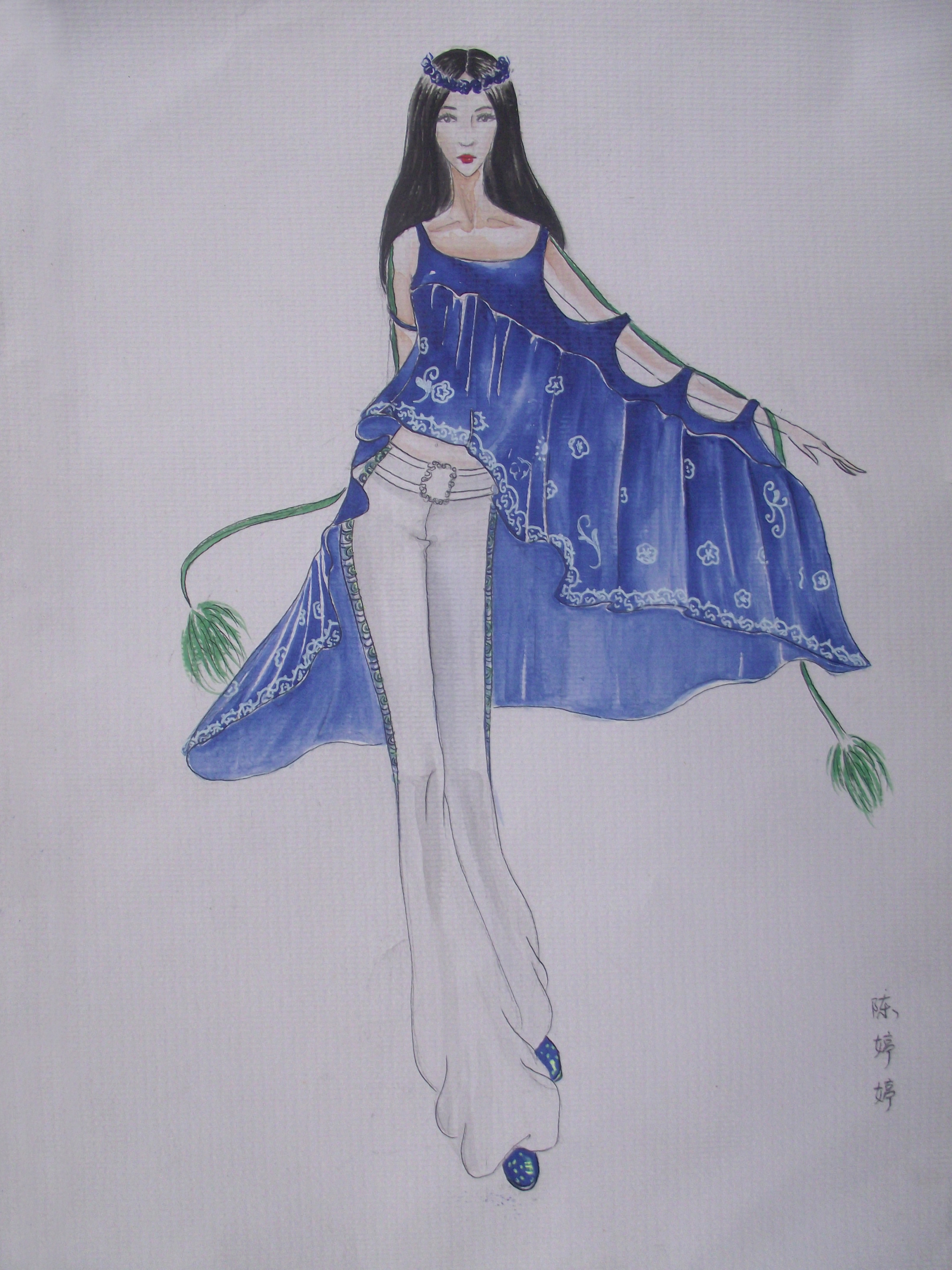 蓝印花布作品-时装画