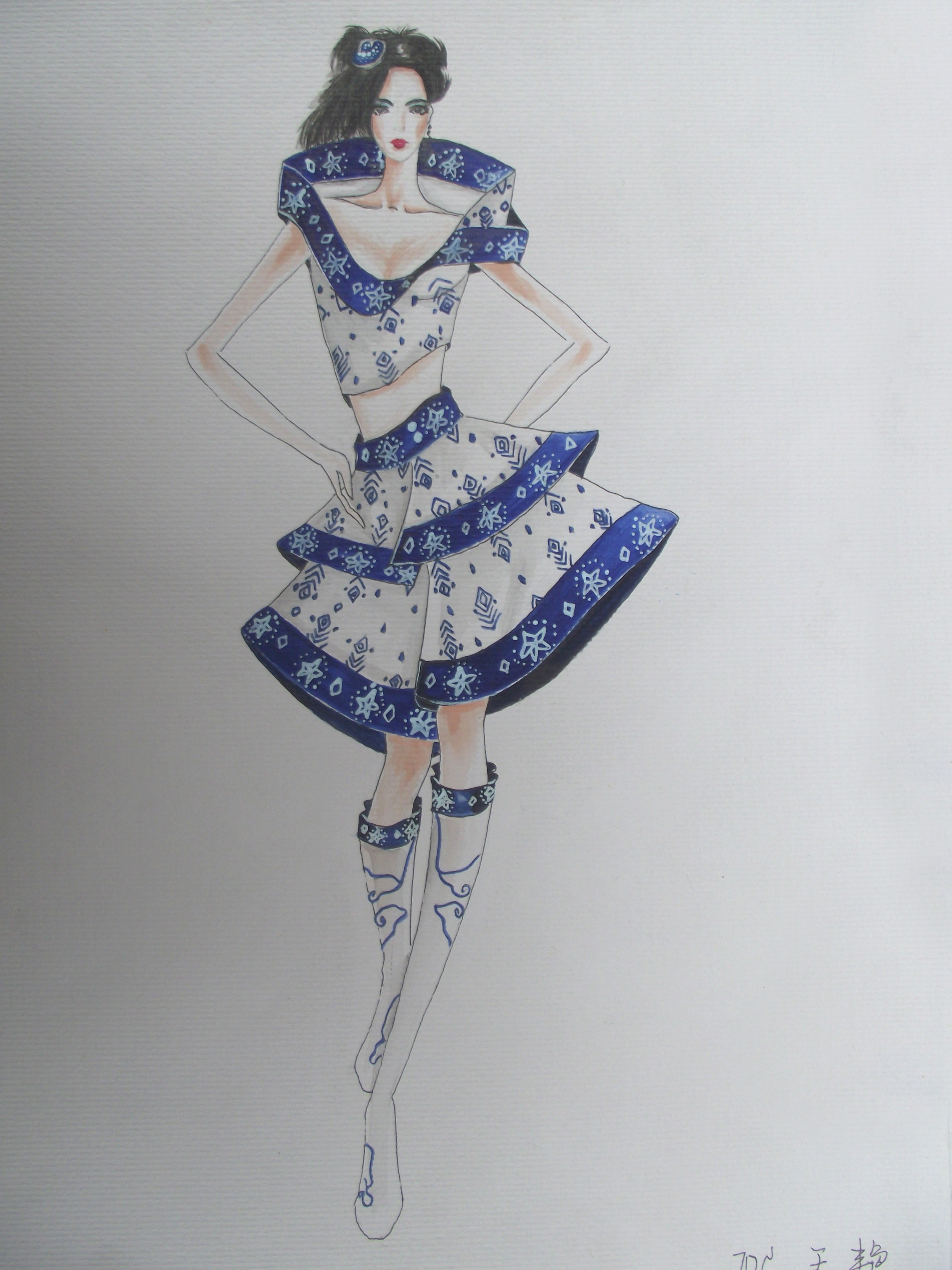 蓝印花布作品-时装画